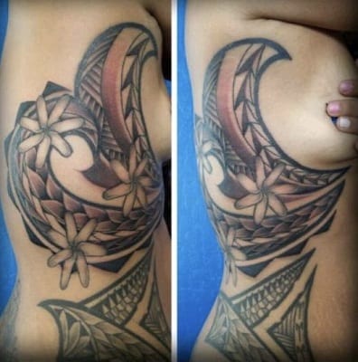 Polynesian Female Side Body Tattoo