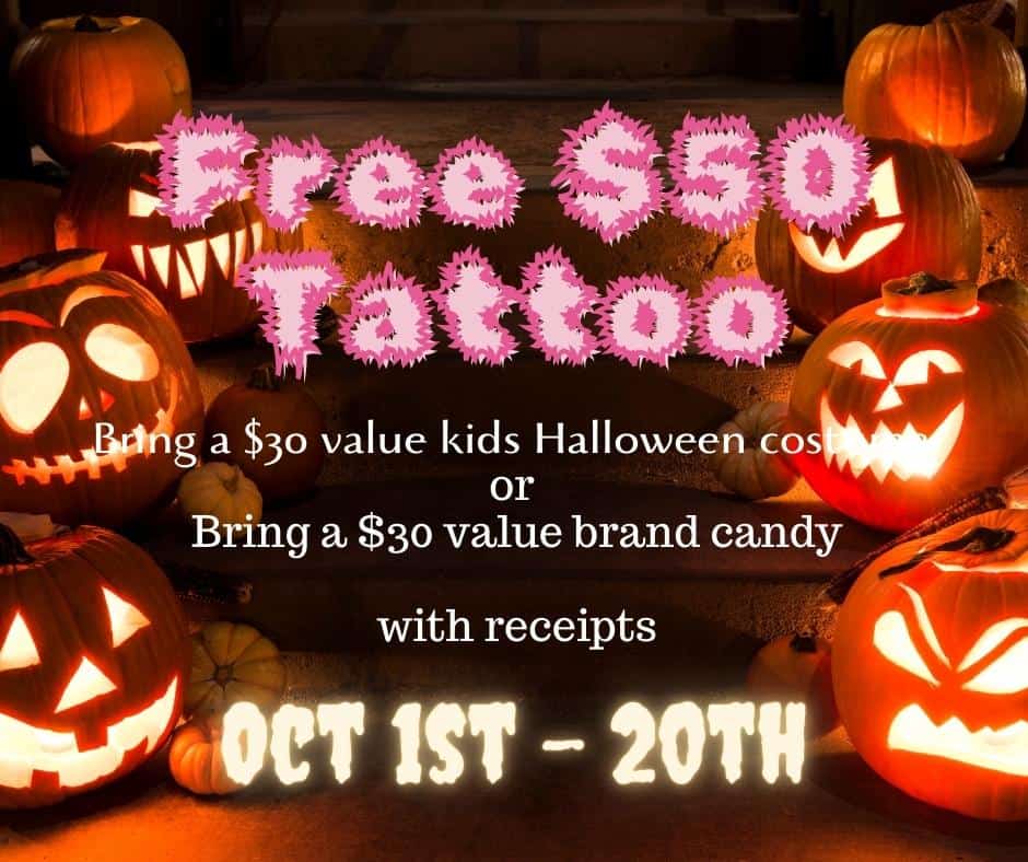 Receive a free $50 tattoo in Las Vegas during the month of October. Visit Koolsville Tattoo near me you. 