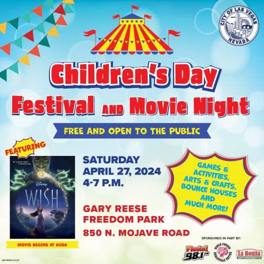 Children's Day in Las Vegas NV. Festival and Movie Night. Free to the public at Gary Reese Freedom Park. 