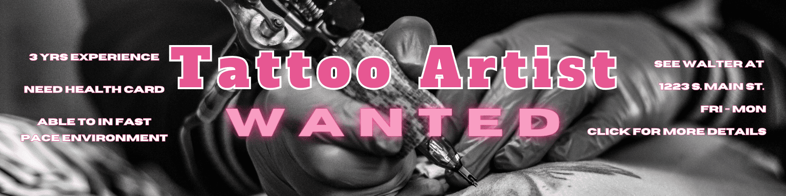Tattoo Artist Wanted in Las Vegas. We are taking new tattoo apprentices also. If you can work in a fast pace like how Las Vegas, you can work here with the most amazing tattoo artist in the world. 