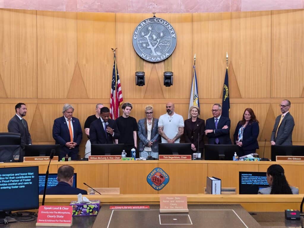 Team receiving recognition from Clark County officials.